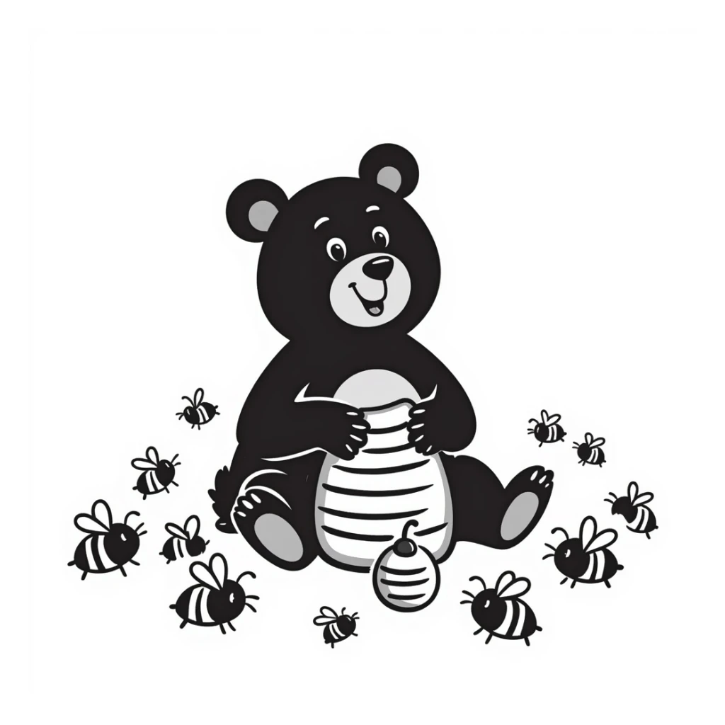 bear eating honeycomb with bees flying around sticker