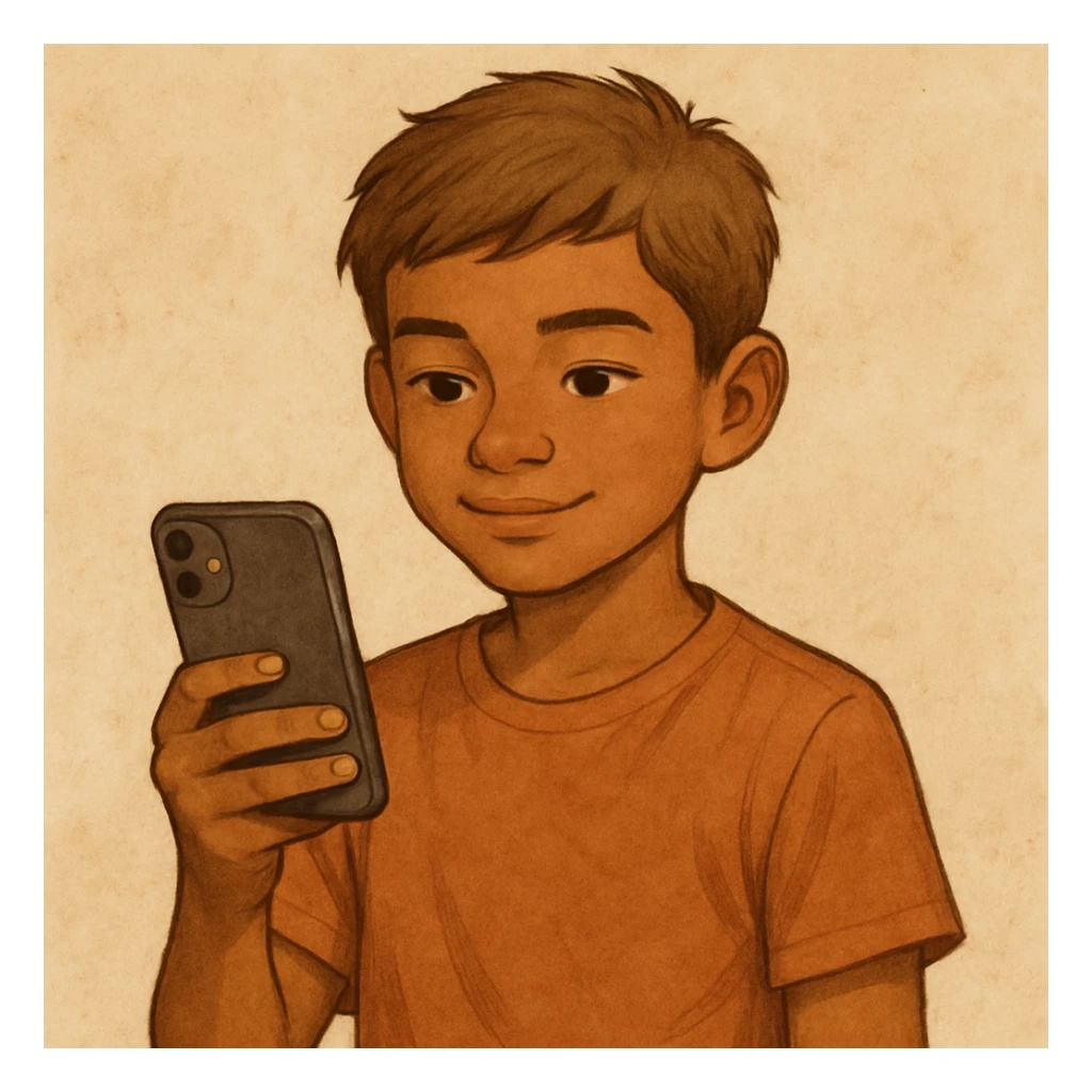 a tan boy with light brown hair holding a phone, style 2 sticker