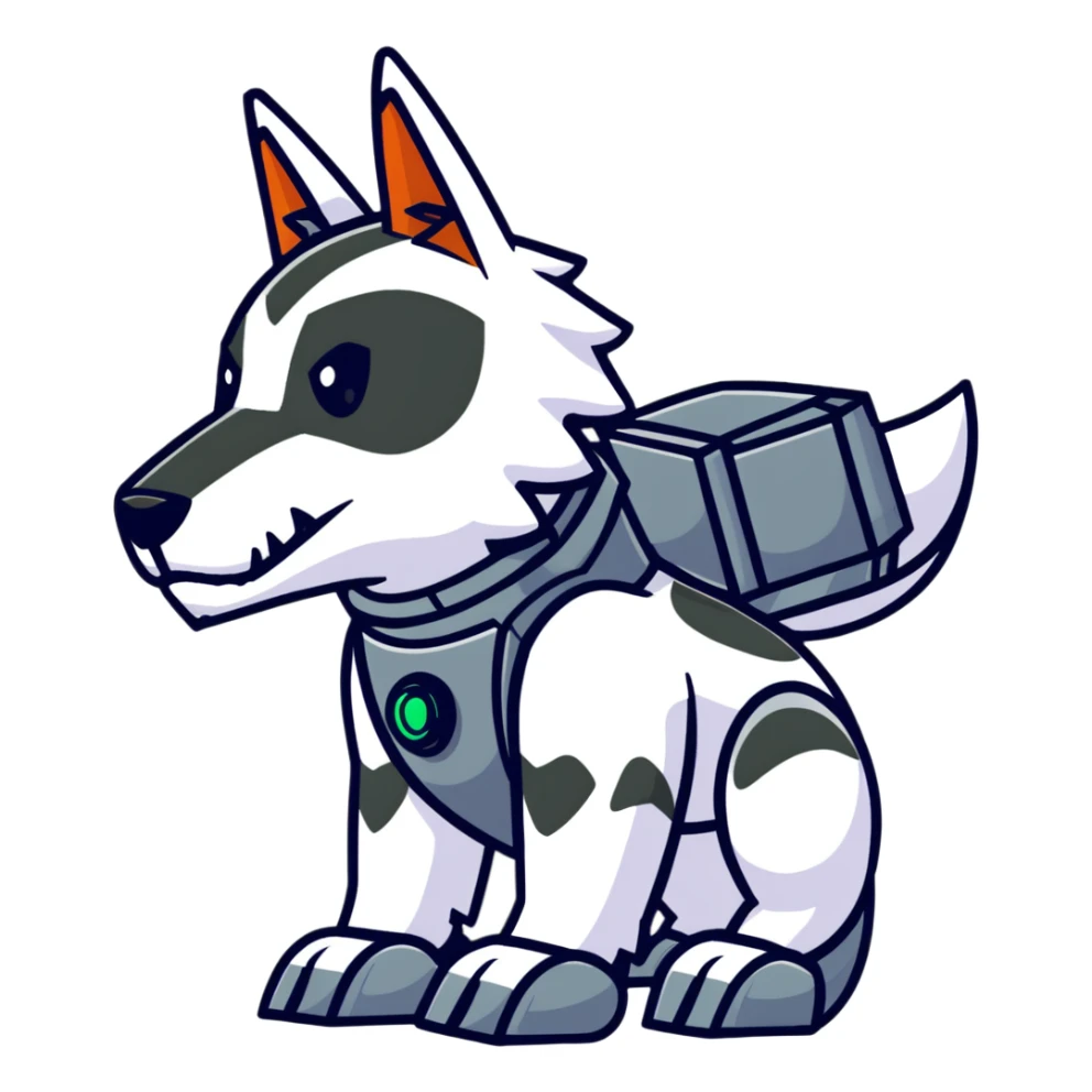 cyber wolf bot analyzing football stats with holographic football interface sticker