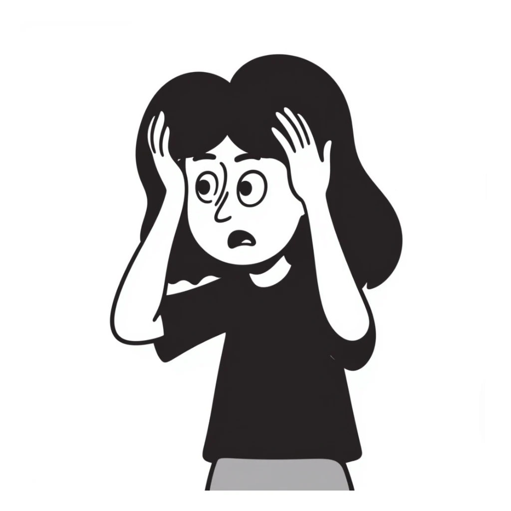 scared woman with her hands on her head sticker