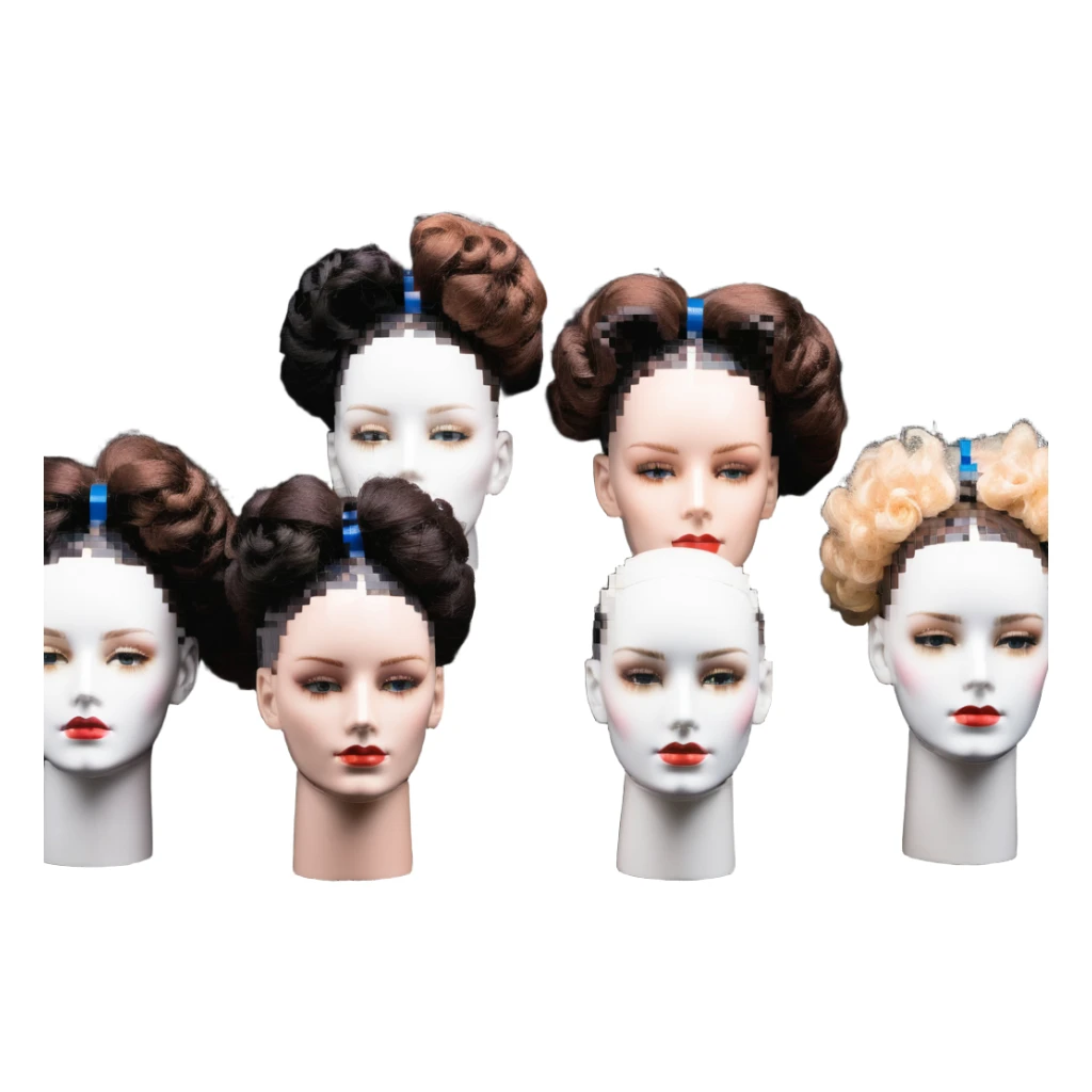 hair styling students practicing on mannequin heads sticker