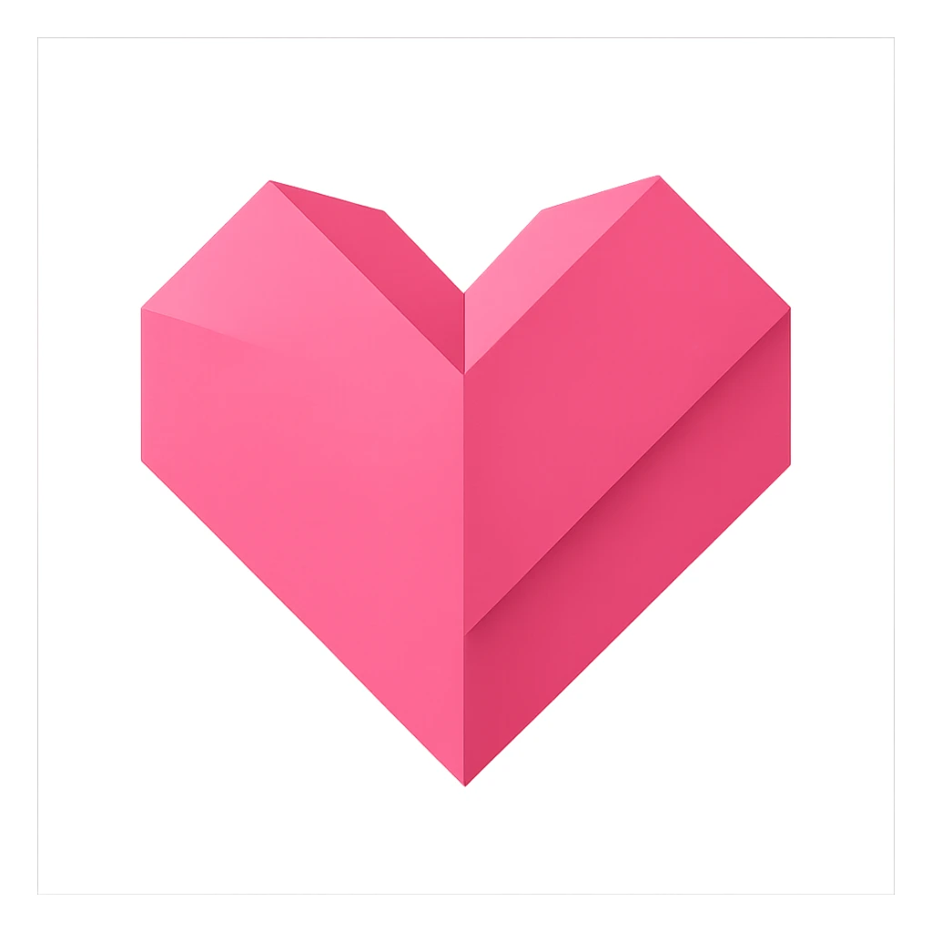 heart with a pink origami fold effect, clean digital illustration, no background sticker