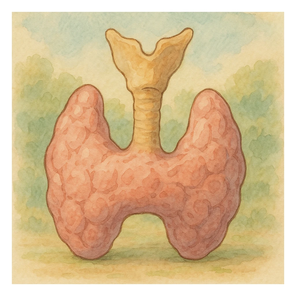 human thyroid gland in ghibli style, soft colors and organic details sticker