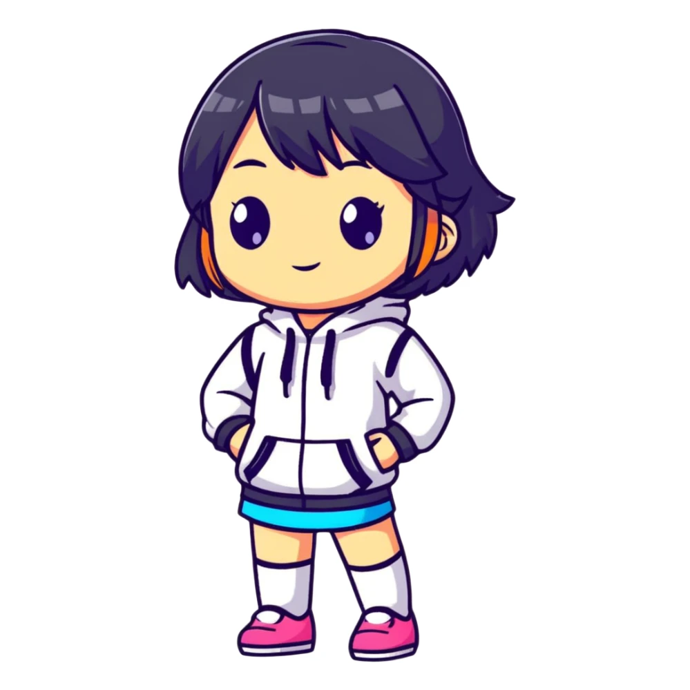 Cute female figurine in designer toy style, colorful, smooth plastic appearance, chibi proportions sticker