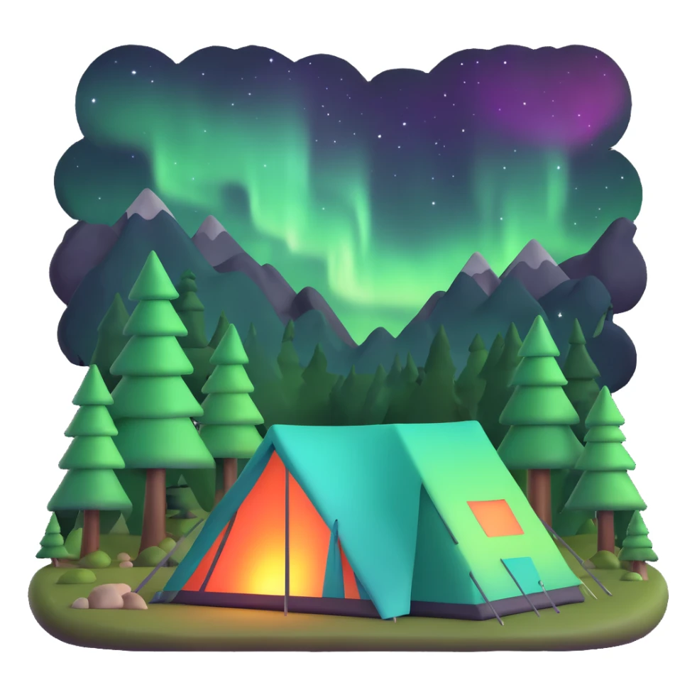 camping tent in forest under northern lights sticker