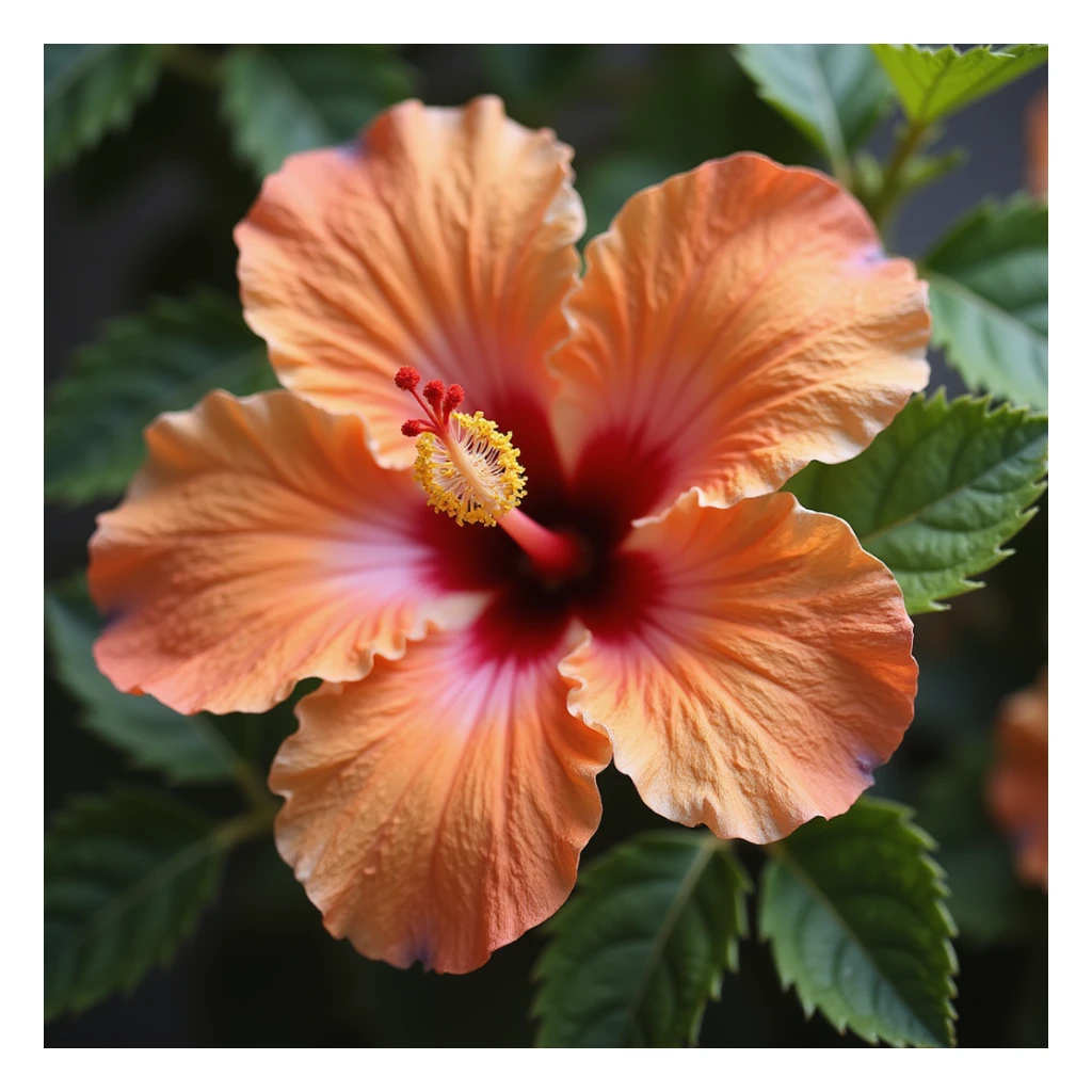realistic orange and pink hibiscus flower, photorealistic style sticker