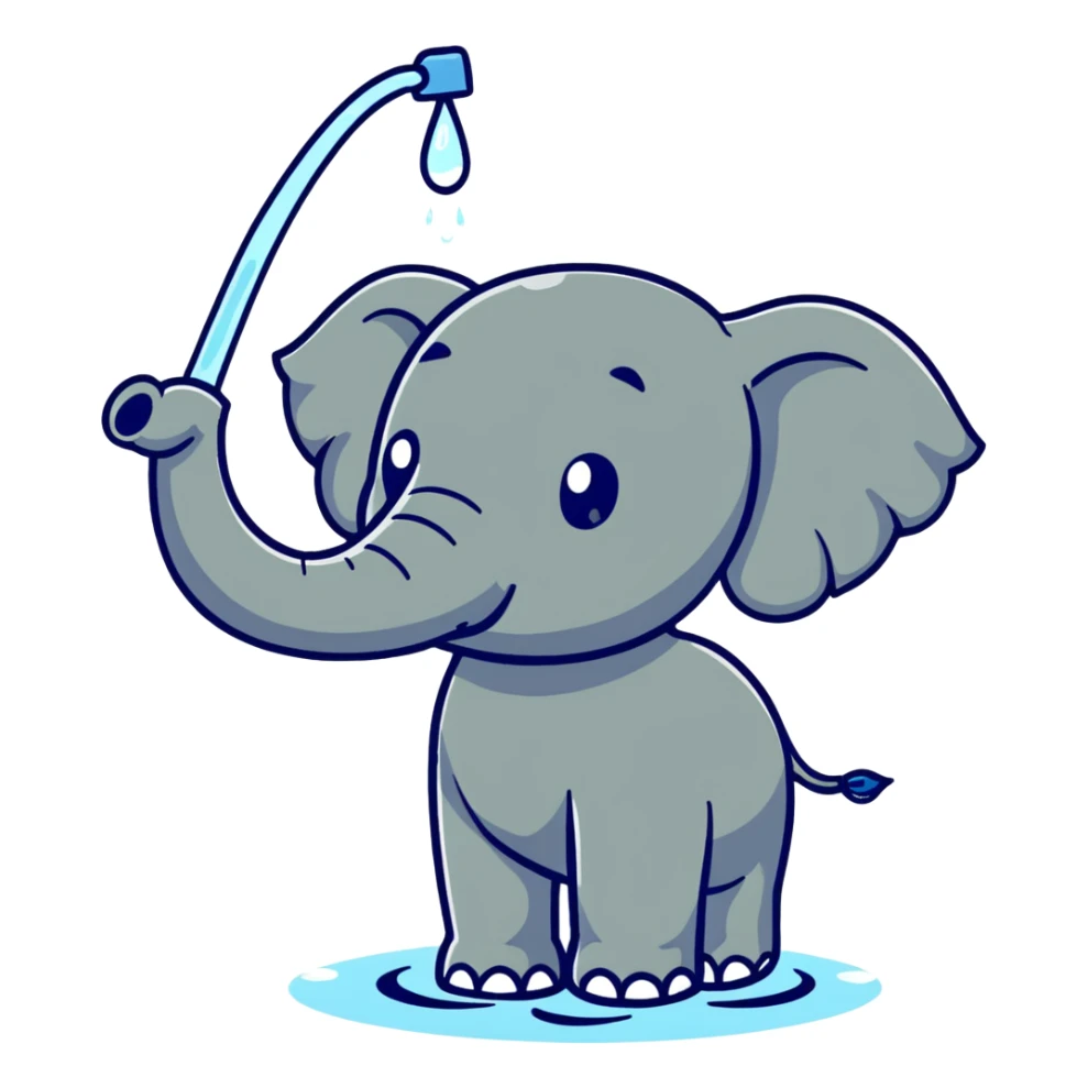 cartoon elephant spraying water from trunk sticker