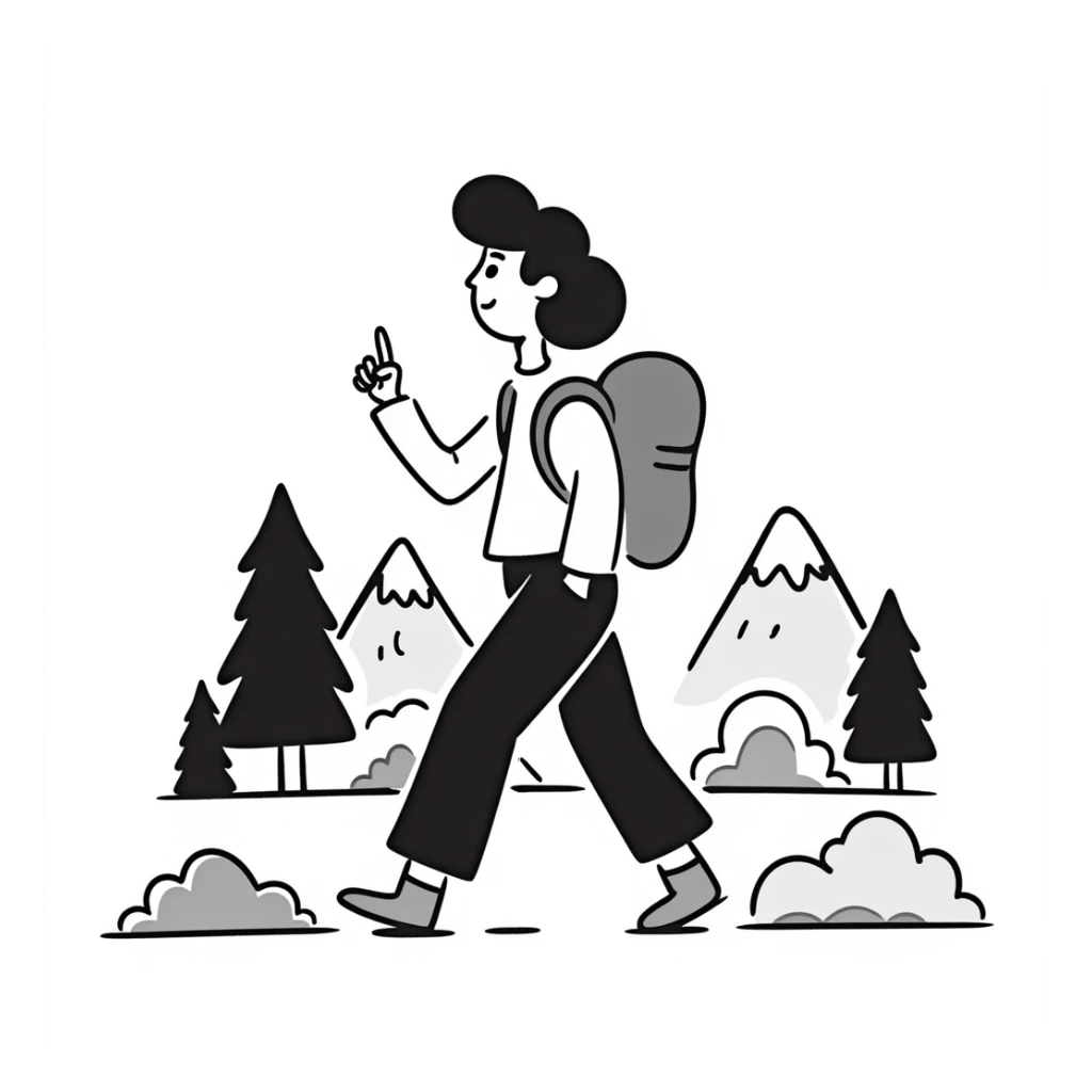 person hiking, hand drawn doodle style sticker