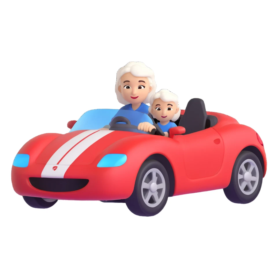 mother with white hair driving a sports car sticker