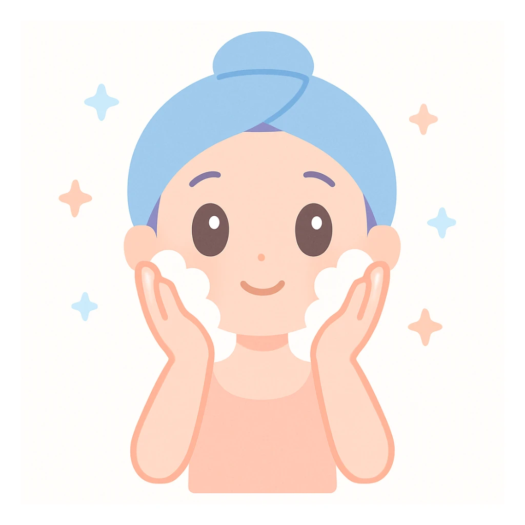 woman washing face, fresh, healthy glow, simple background sticker