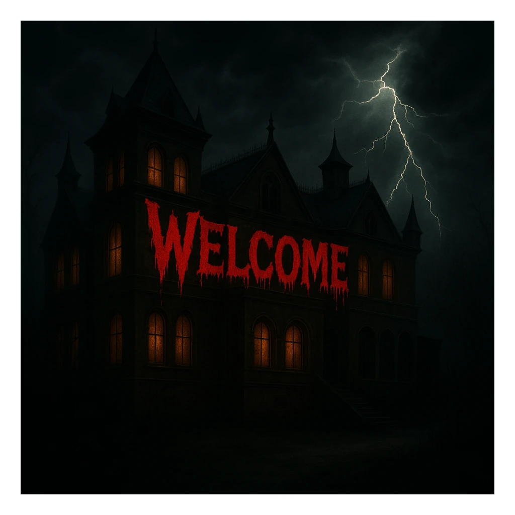 Make the 'Welcome' text look bloodier with a dripping blood effect in a horror style, while keeping the rest of the banner unchanged. sticker