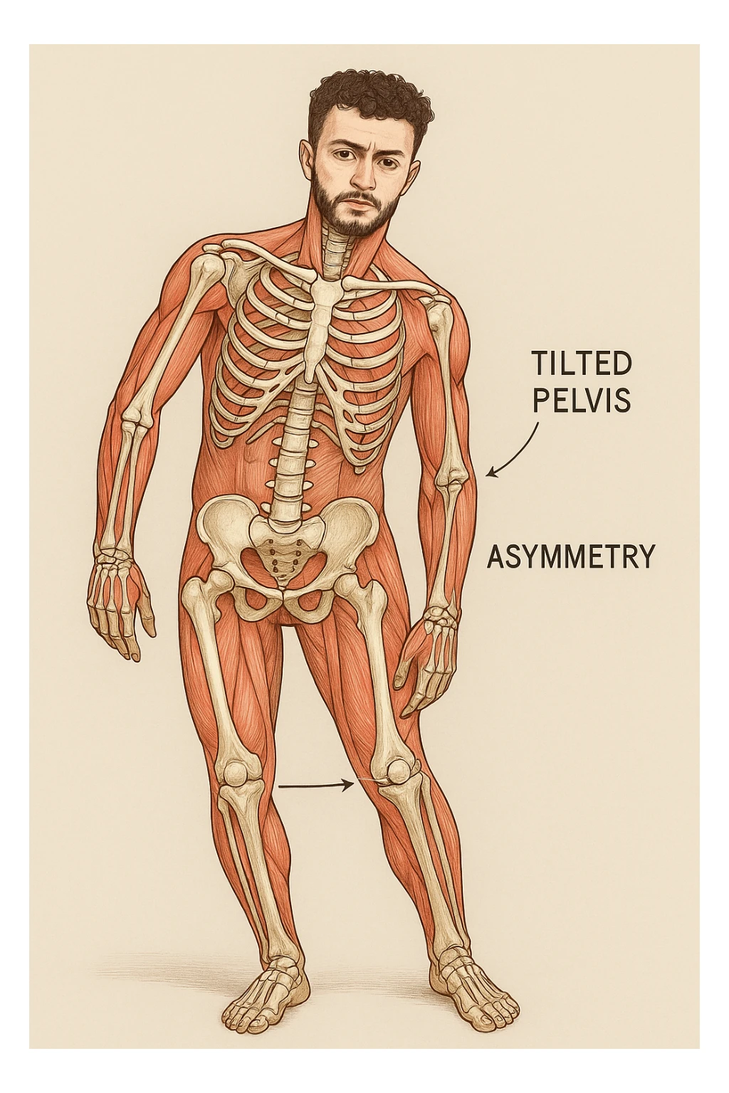 Uomo con problemi di asimmetrie e bacino inclinato, visione anatomica sticker