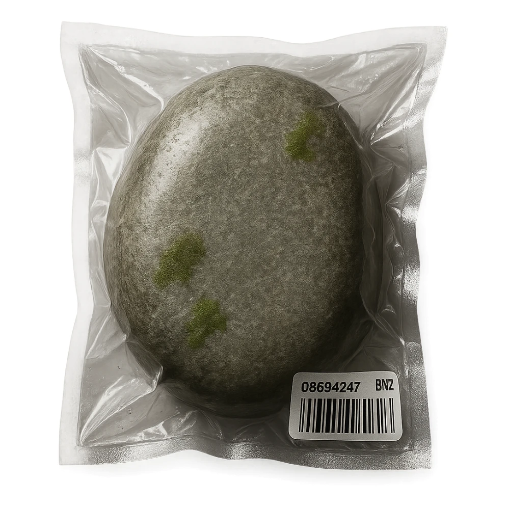 large smooth stone with a few moss spots, glossy sticker