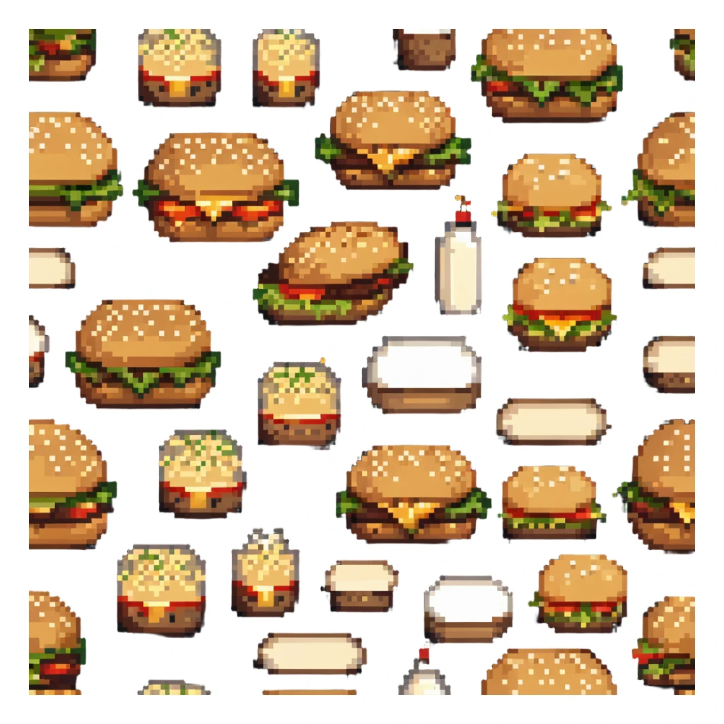 pixel art of sesame seeds on a burger bun sticker