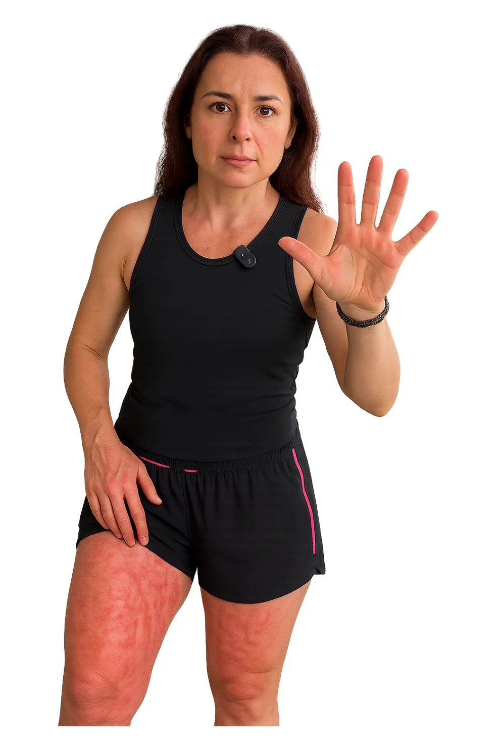 Donna con cellulite sulle cosce indica le cosce che sono infiammate di cellulite sticker