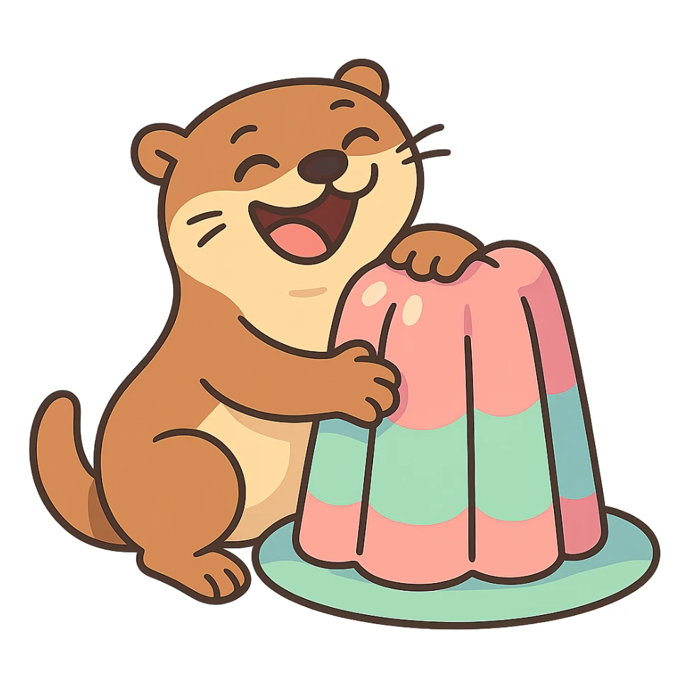 laughing otter hugging pastel jelly cake, pastel-toon style sticker