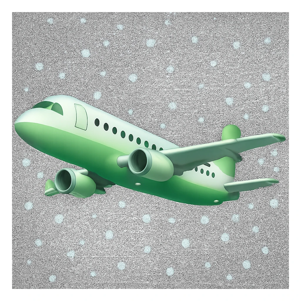 Make the airplane light green, keep the snow, and have no background. The style should maintain the original look with a transparent background. sticker