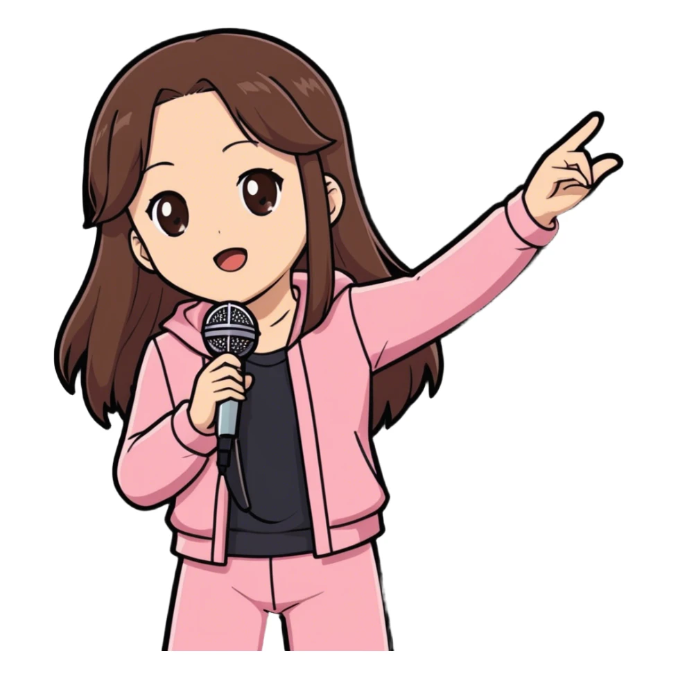 Super cool anime girl with brown hair looking gorgeous wearing pink and singing on stage  sticker