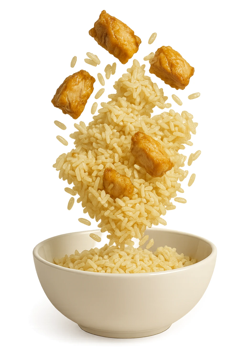 bowl bianca con pollo e riso che ci cadono dentro sticker