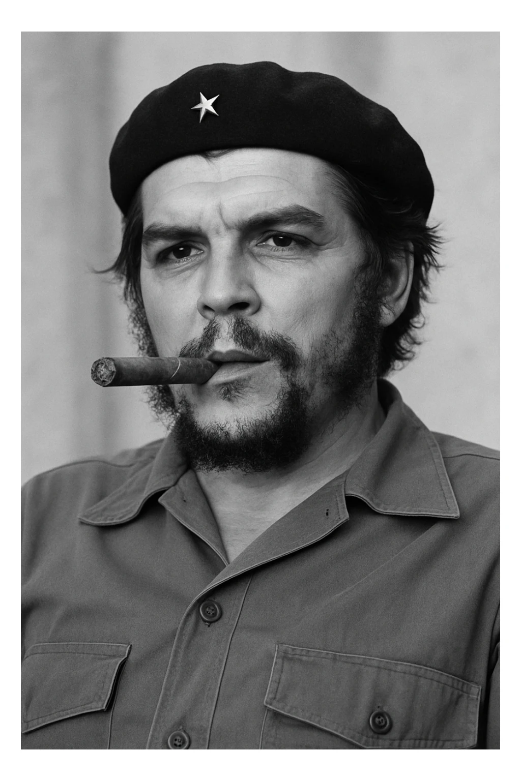 Сгенерируй мне в такой же позе и в такой же одежде Че Гевара и с сигарой в зубах, без надписей и слов sticker