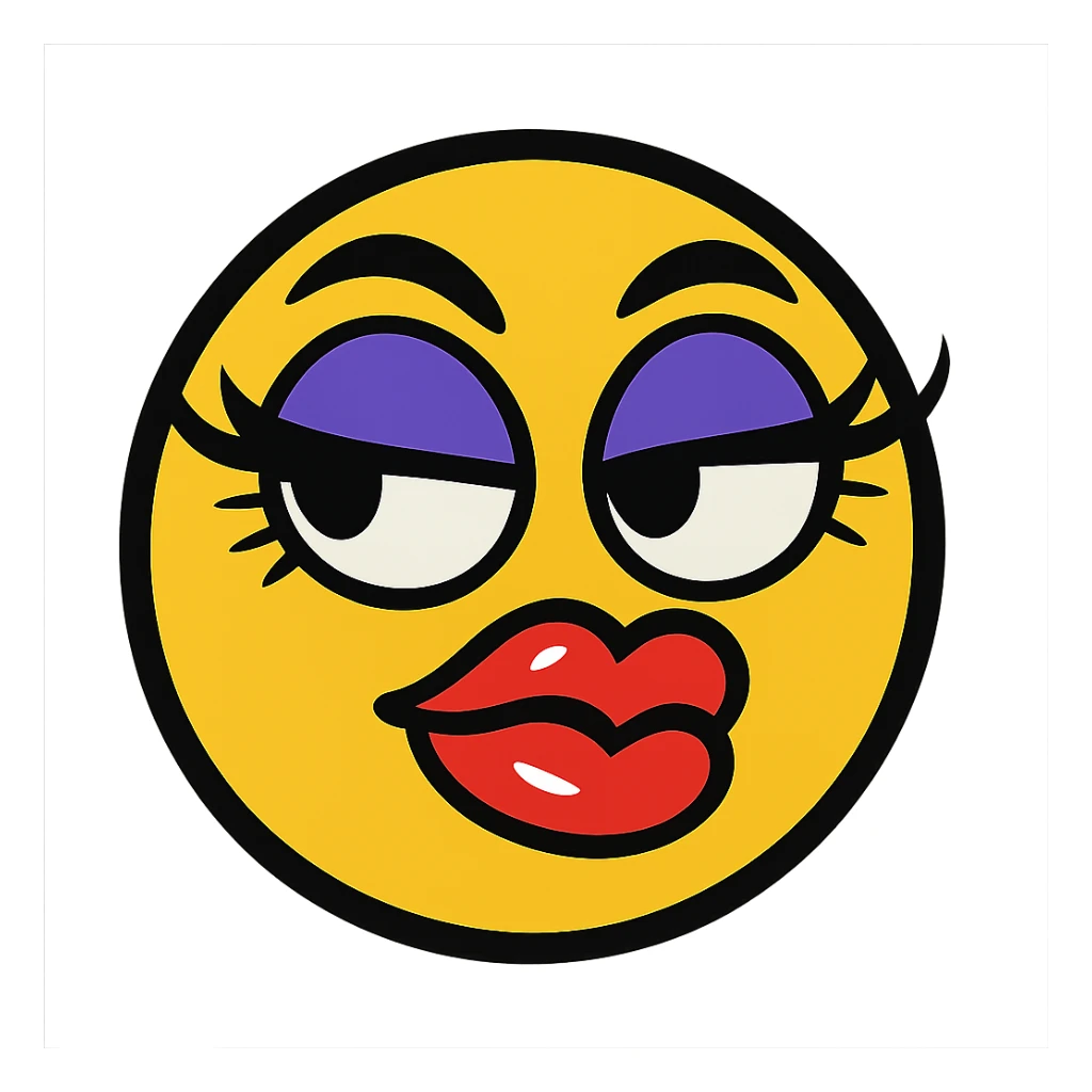 sassy yellow emoji face with long curled eyelashes, thick glossy lips, smirking expression, dramatic eyeshadow, side-eye look, bratty attitude, vibrant toon style sticker