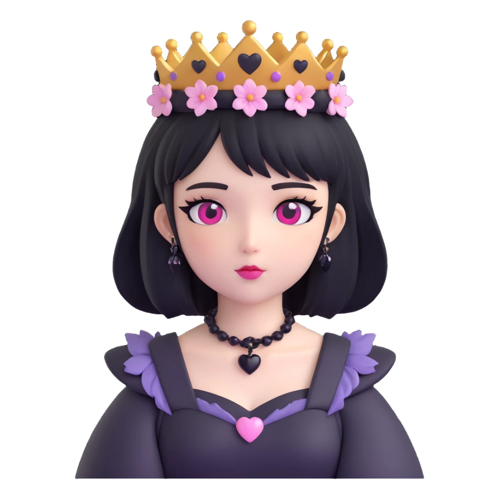 goth sakura heart, black heart with sakura crown, elegant and regal sticker