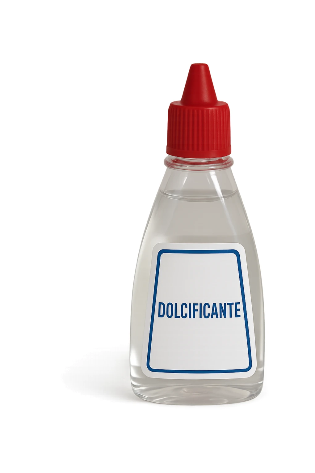 boccetta di dolcificante LIQUIDO COME IL DIETETIC con la scritta "DOLCIFICANTE" SULL'ETICHETTA, ISOLATA SU SFONDO BIANCO sticker