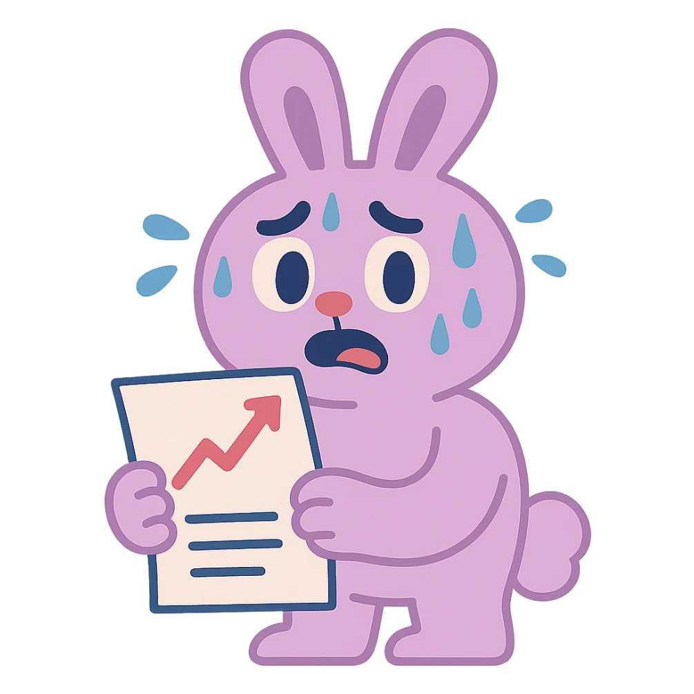 lavender bunny sweating and holding a report, pastel-toon style sticker