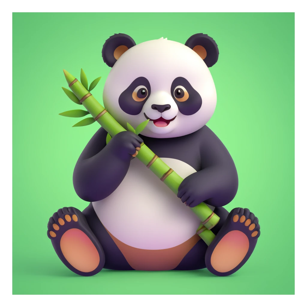 panda eating bamboo in forrest, close up pose sticker