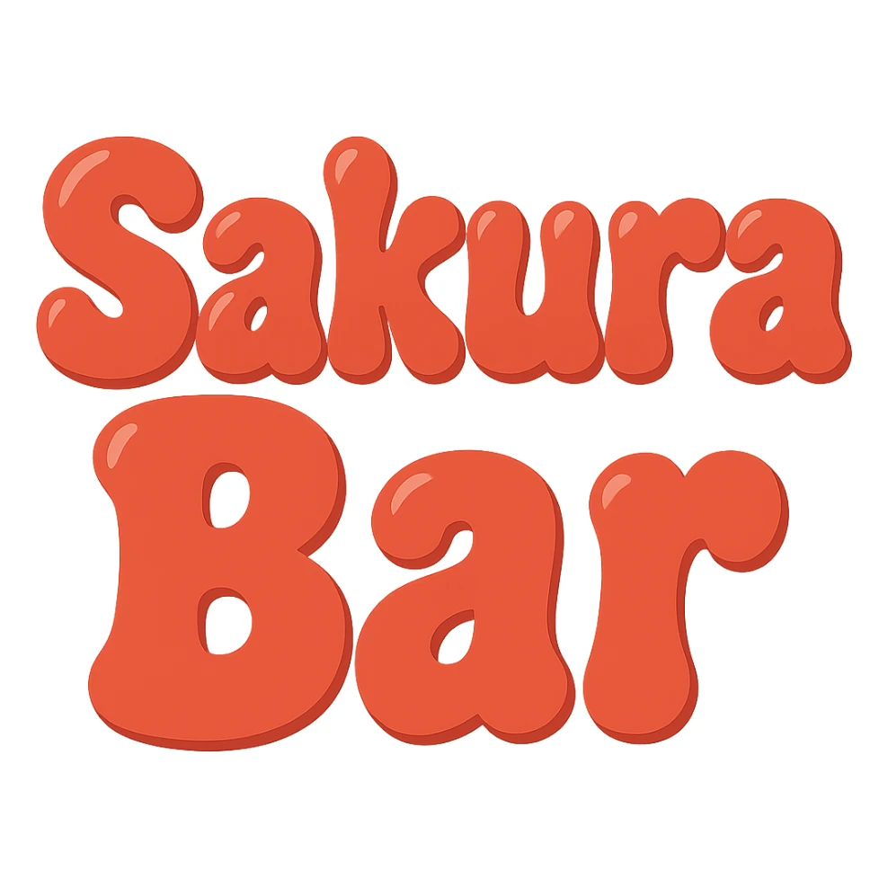 Make the word 'Sakura' larger than 'Bar' in the same extra puffy, red bubble letter style, whimsical and lighthearted, with a transparent background. Maintain the extra puffy, red bubble letter style with a whimsical and lighthearted feel. sticker
