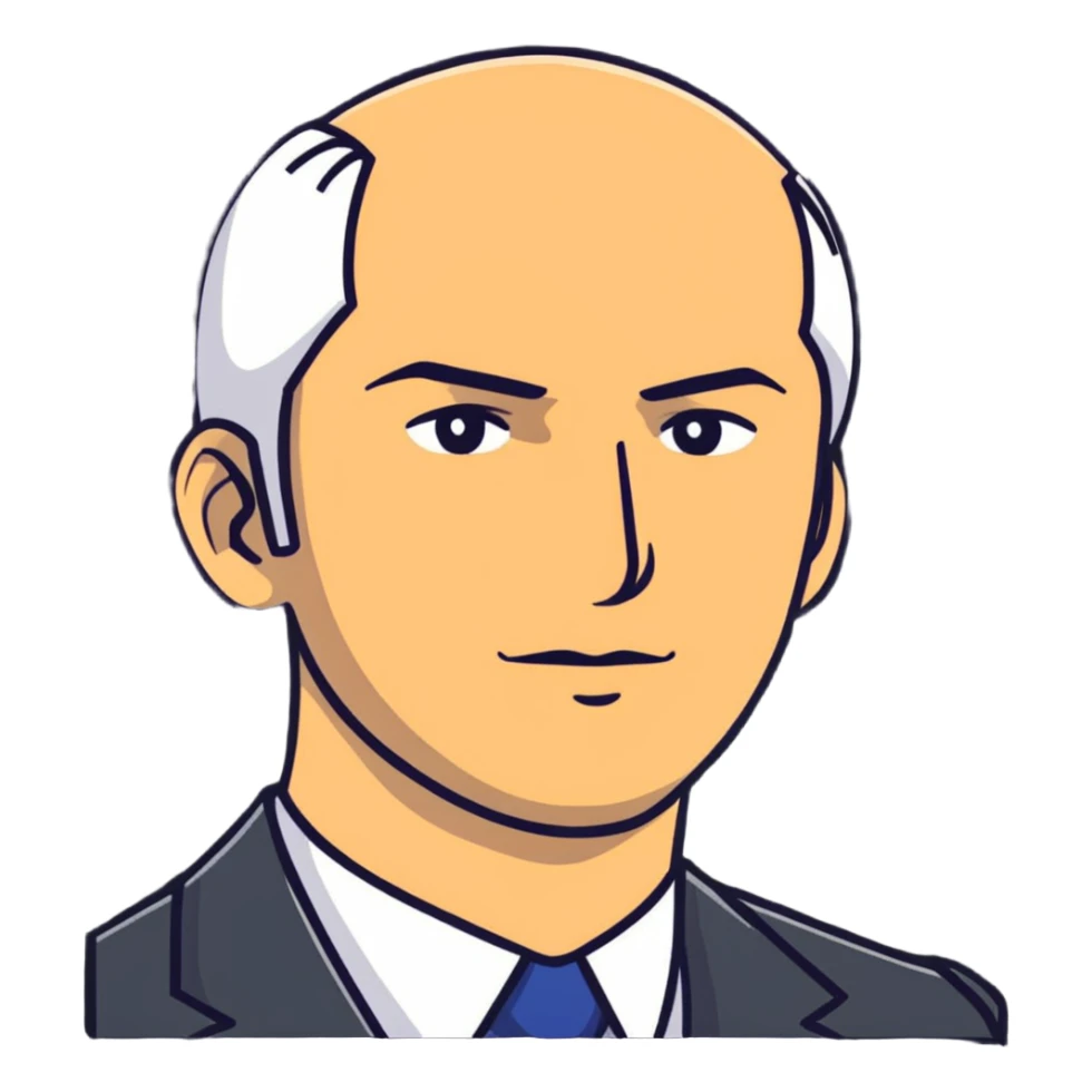 A successful-looking man named Alex Cansani with a professional appearance sticker