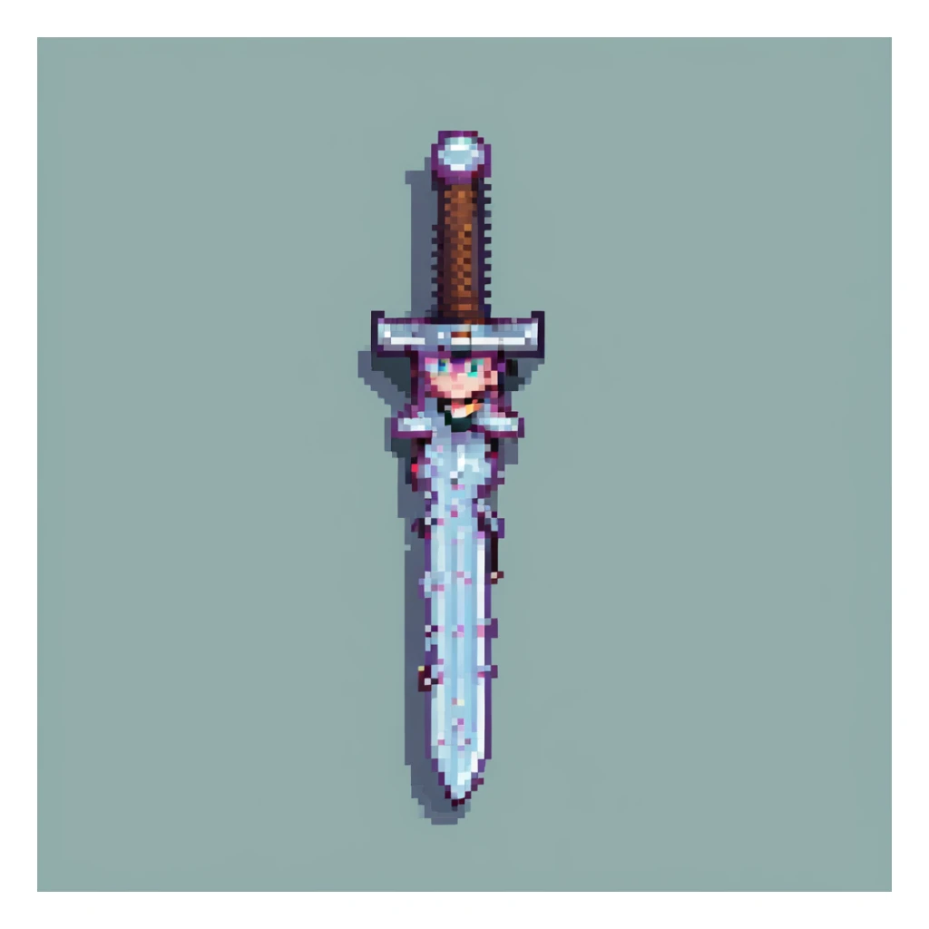 Minecraft style sword, pastel skin tone, pixel art sticker