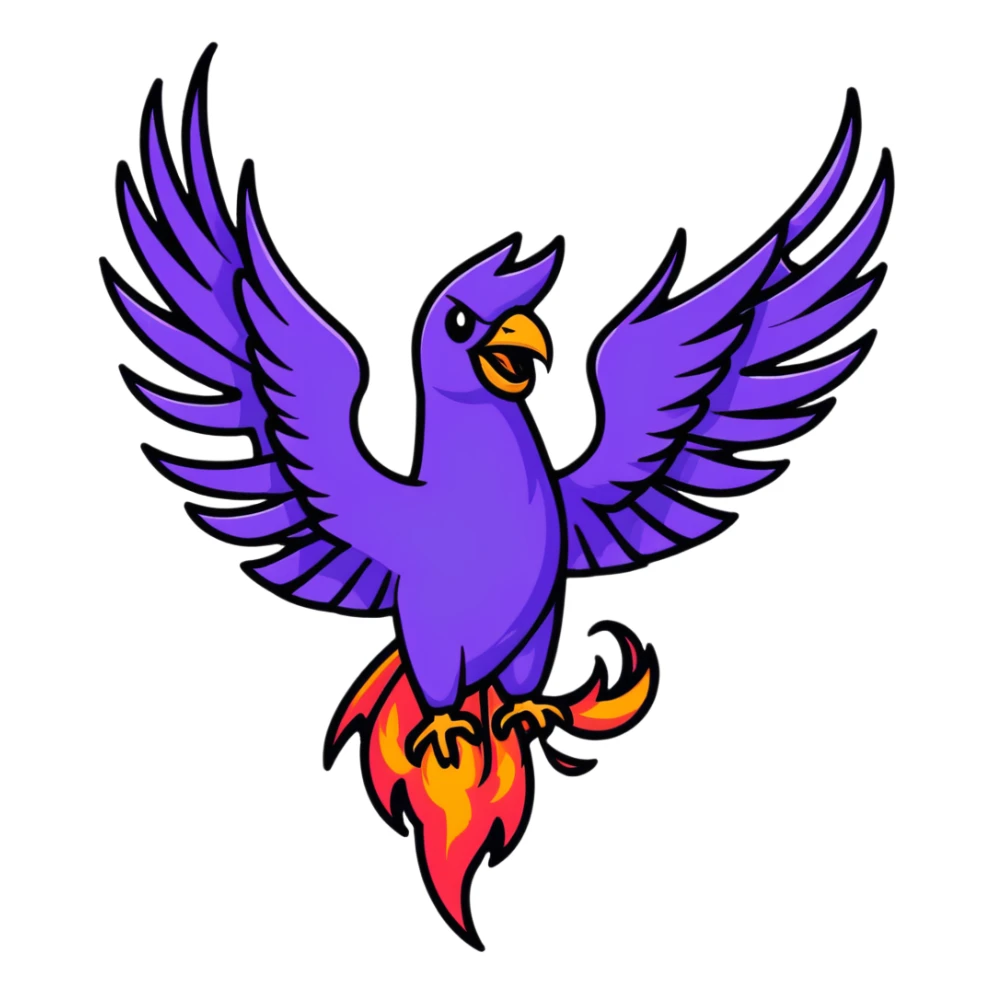 Magical purple phoenix bird with fire wings sticker