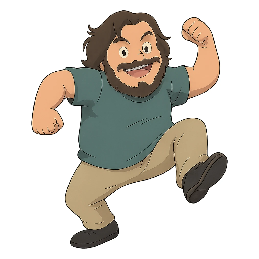 ghibli style illustration of Jack Black in a playful pose sticker