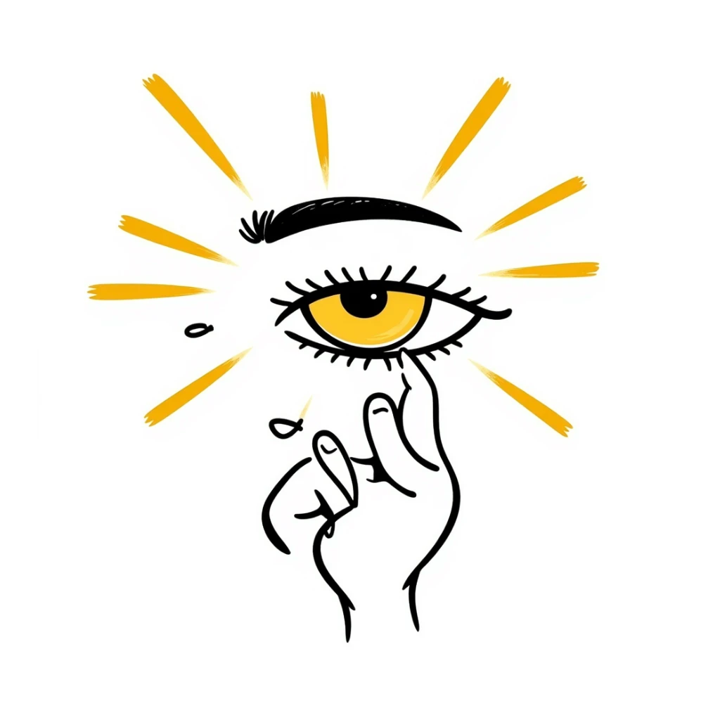 A normal human eye emitting a golden ray that touches normal human skin, showing renewal and regeneration sticker