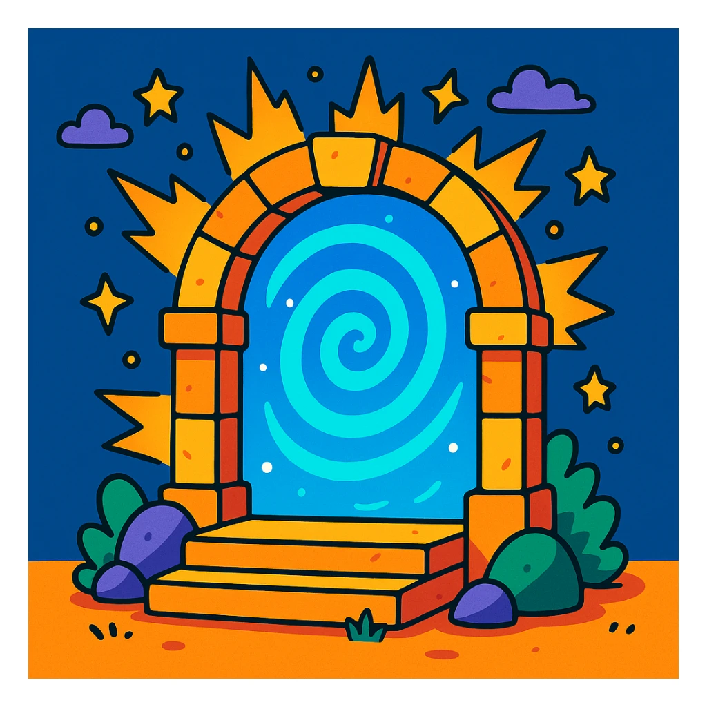 a really cool portal, cartoon style, bright colors, playful design sticker