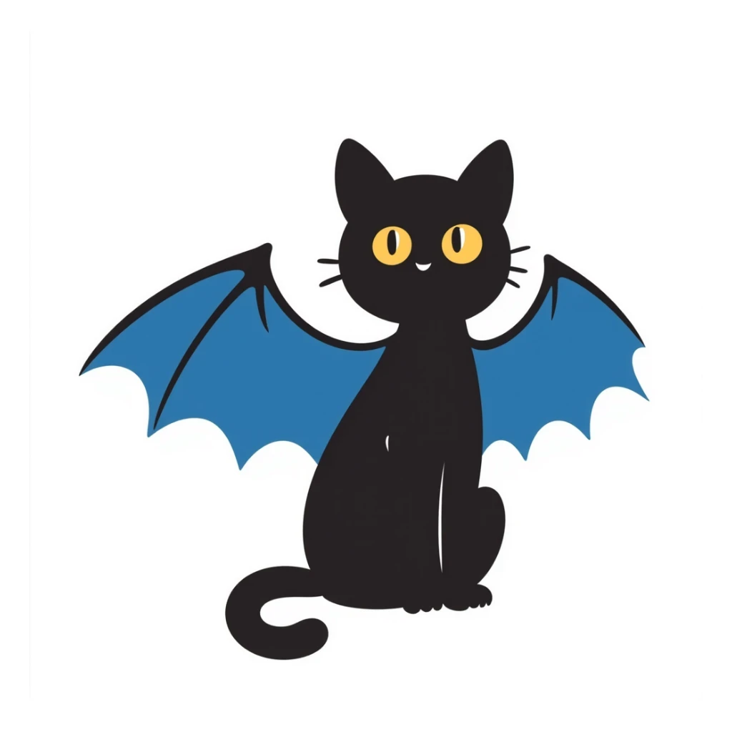 black cat with blue bat wings and glowing yellow eyes sticker