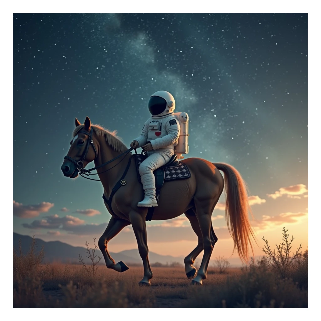 astronaut on horseback with stars in background sticker