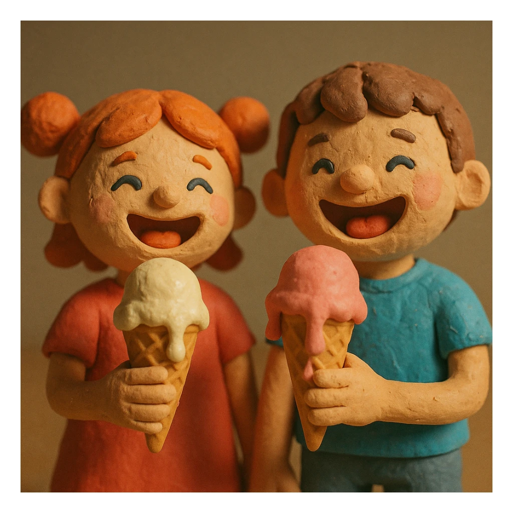 happy children with melting ice cream cones sticker
