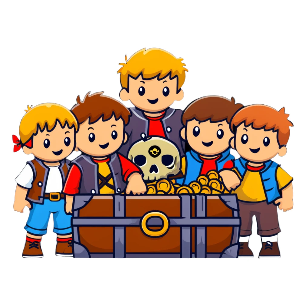 group of kids from the Goonies finding pirate treasure sticker