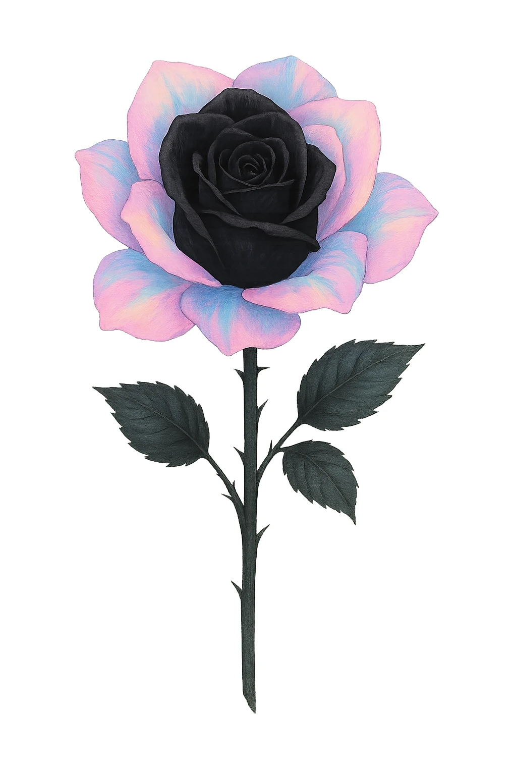 emo black rose with pastel petals, no background sticker