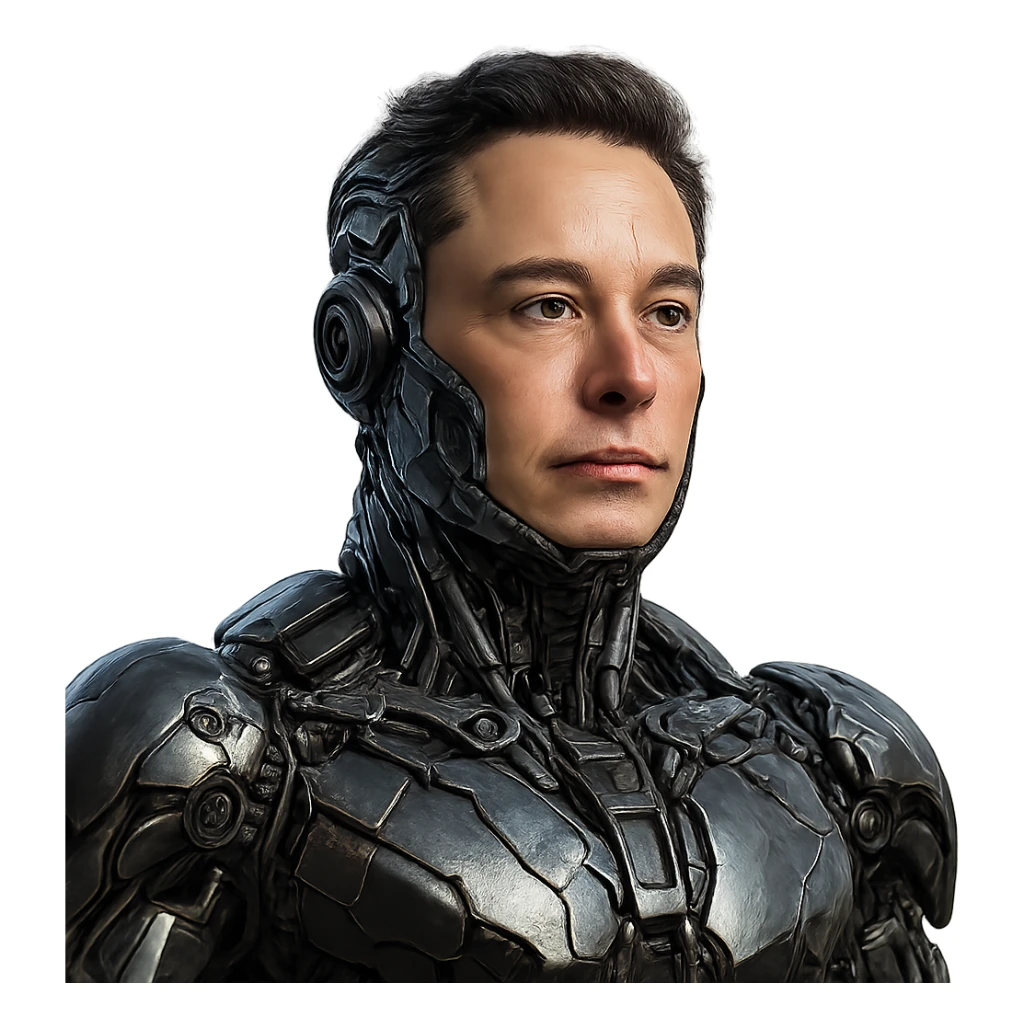 Elon Musk as a futuristic robot, metallic details, sci-fi vibe sticker