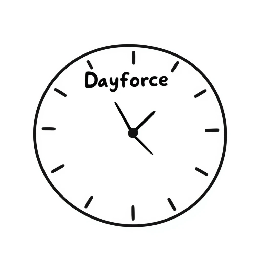 hand-drawn doodle of a clock with Dayforce text sticker