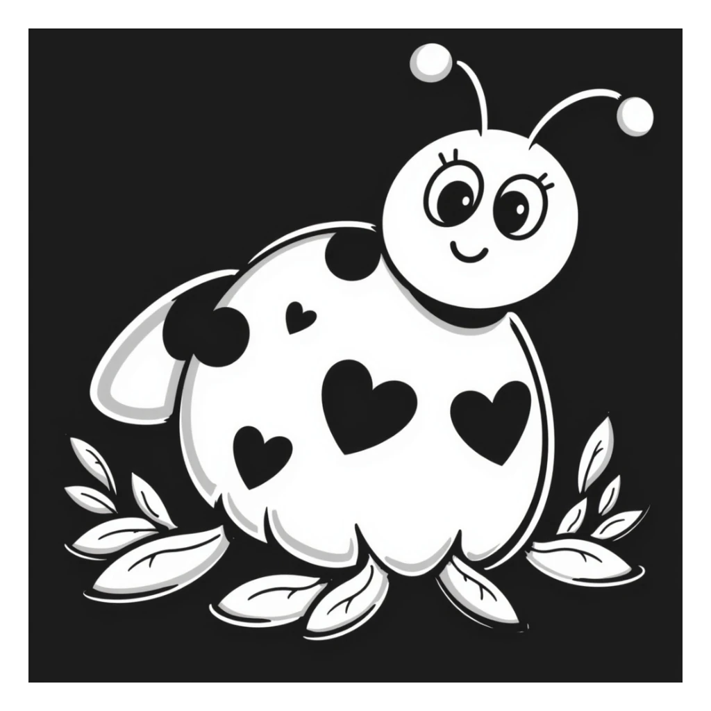 hand-drawn and whimsical love bug, black doodle style sticker