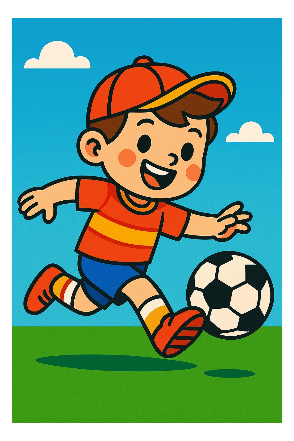 boy playing football, vibrant cartoon style sticker