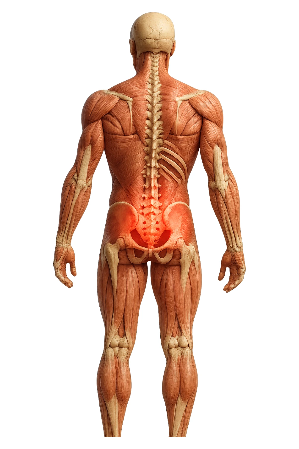 corpo UMANO ANATOMICO con mal di schiena, iperrealistico 4k sticker