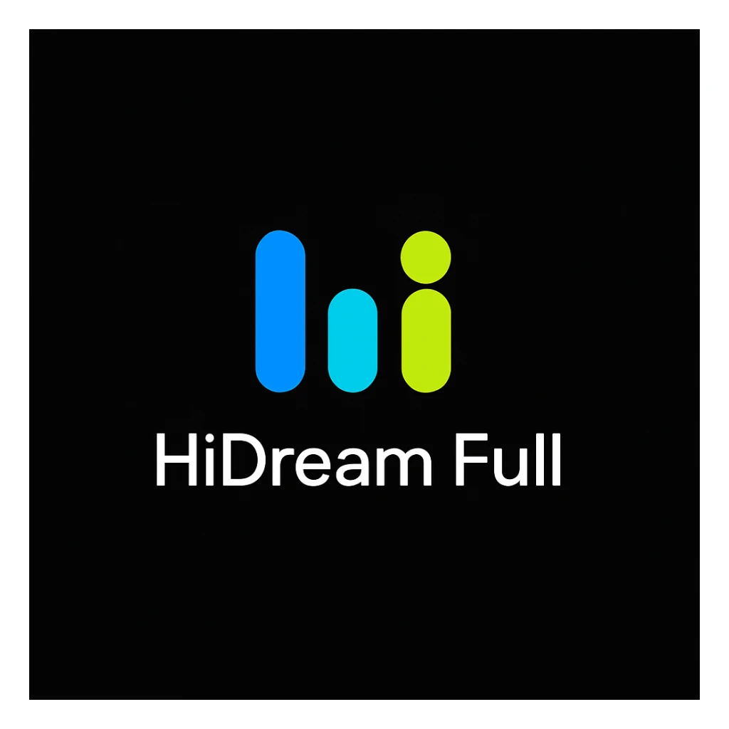 create high dream logo like this with text "HIDream Full", black background  sticker