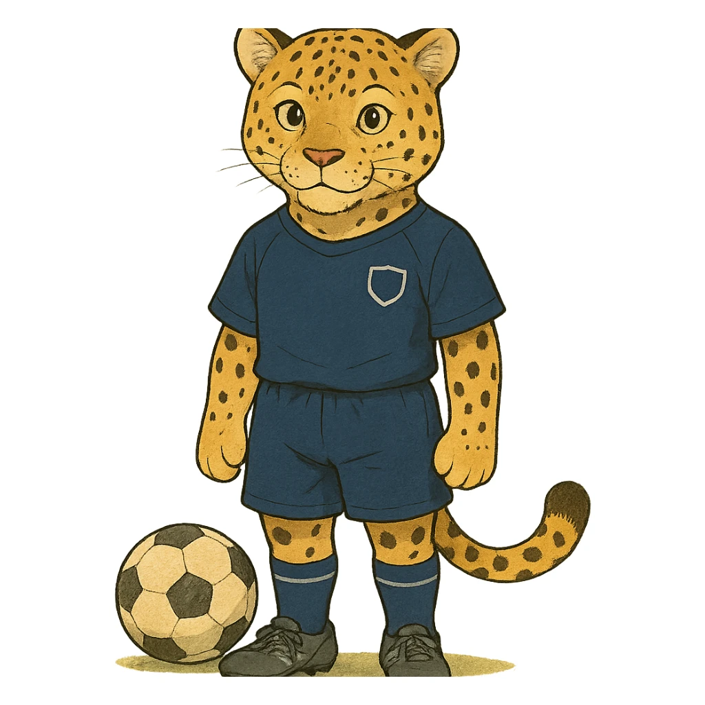 ghibli style leopard wearing a navy soccer uniform sticker