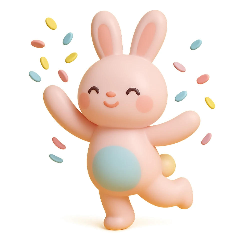 cotton bunny throwing confetti and spinning in vinyl figure style sticker