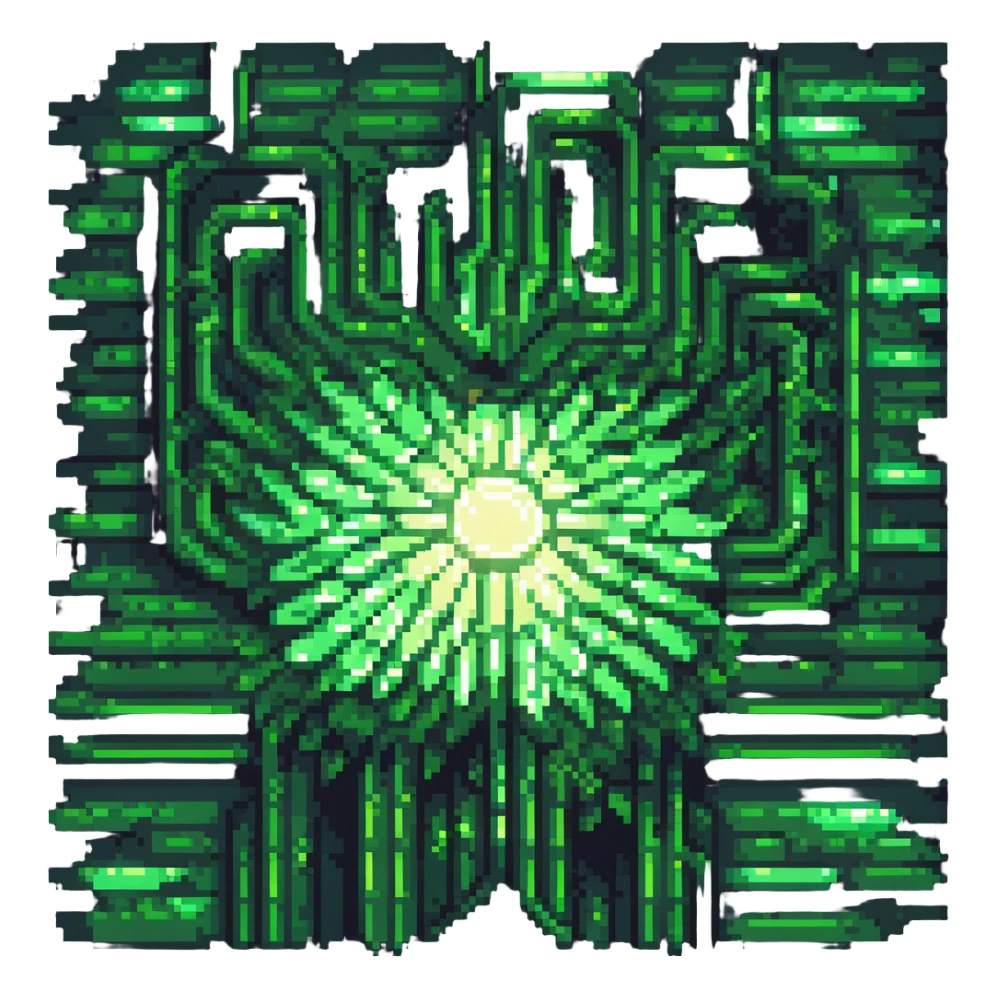 Add a glowing effect to the green lights, keep the pixel art style, no background. sticker